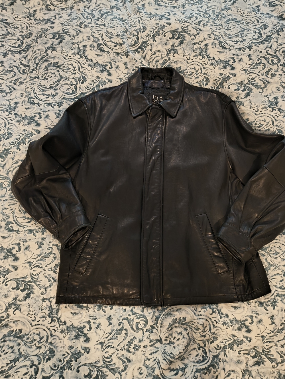 Men's Black Leather Jacket - Classic Collared Coat